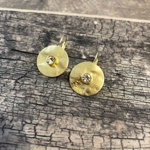 Gold disc earrings w/ rhinestones